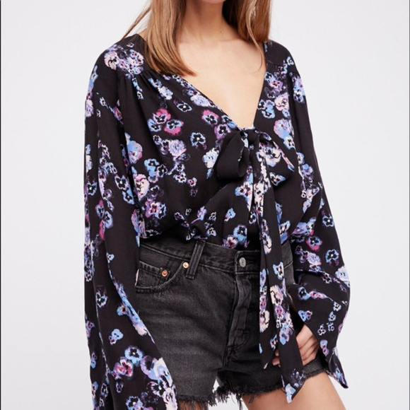 Free People Tops - Forties Feels Printed Bell-Sleeve Body  Suit